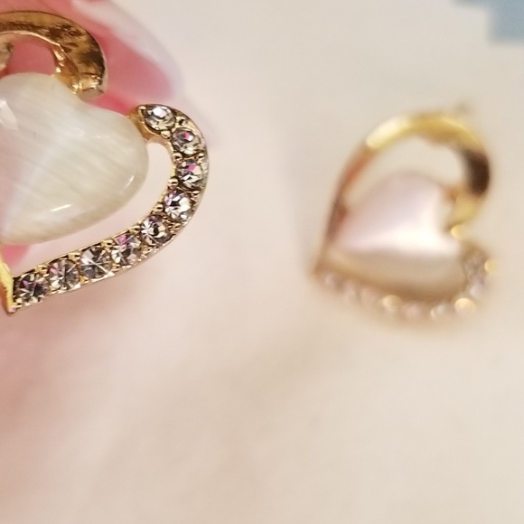 HEART & OPAL & DIAMOND& GOLD EARRINGS - Picture 3 of 3